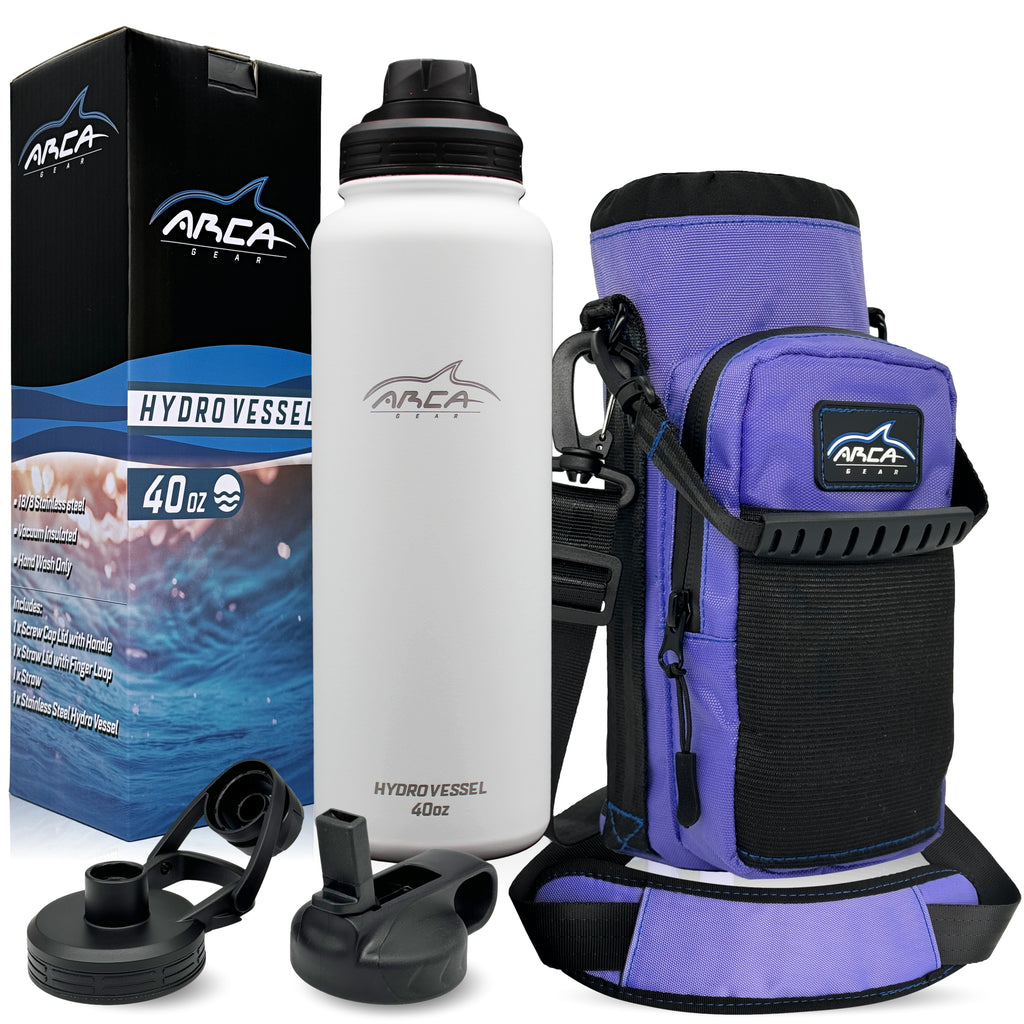 Arca Gear 32 OZ Hydro Vessel & Hydro Carrier Combo Pack - Insulated  Stainless Water Bottle and Carrier - Ombré Pink & Green Bottle - Deep Blue