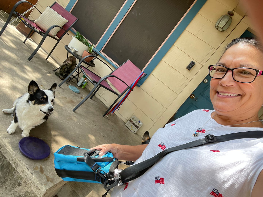 Bridget G. with her Hydro Carrier and her dog