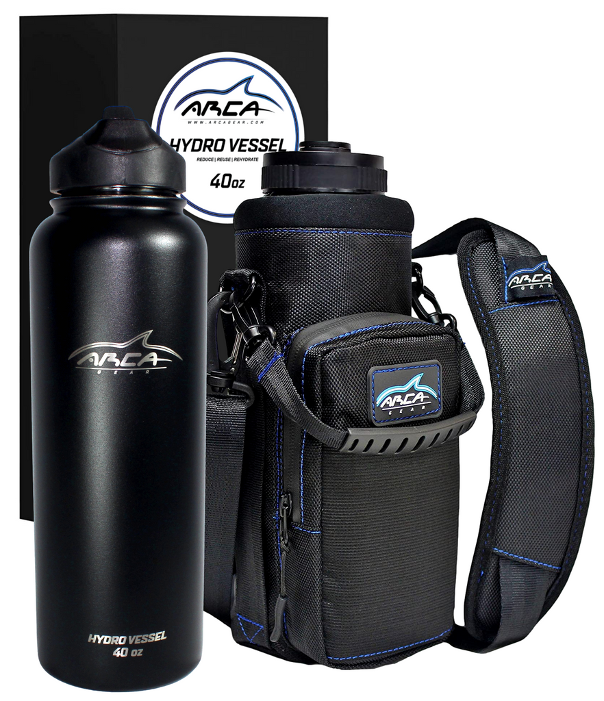 Hydro Carrier & Stainless Steel Hydro Vessel Water Bottle Combo Pack 32 oz / Black / Black
